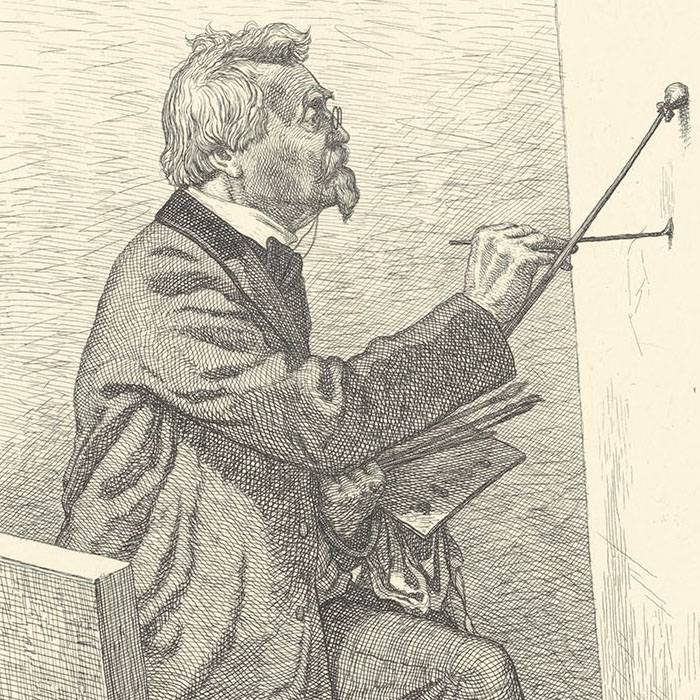 The painter Melotte in front of his easel - Une estampe d’après Emile-Frédéric Nicolle