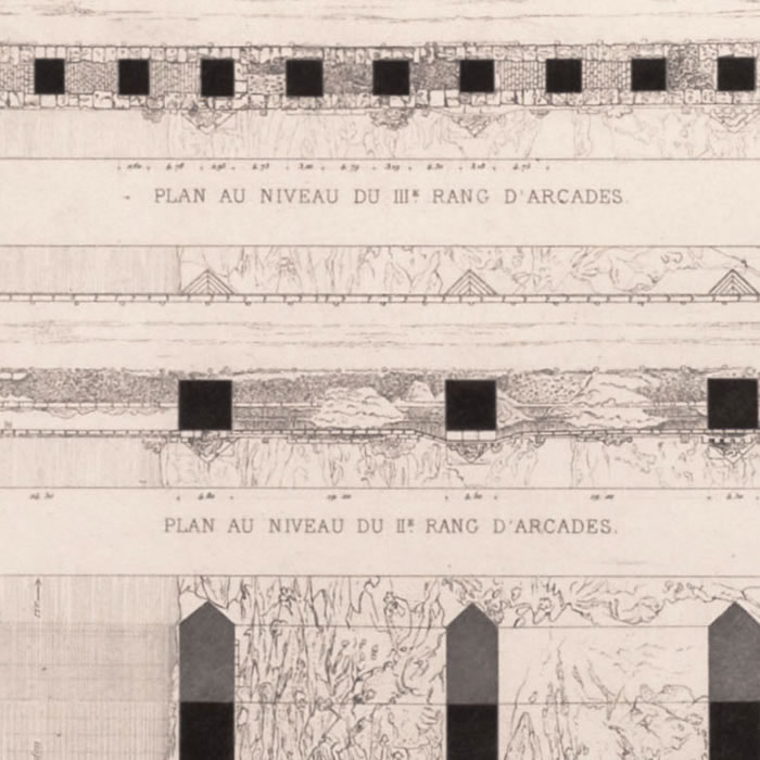 Western side and plans of the Pont du Gard  - Une estampe d’après Charles-Auguste Questel