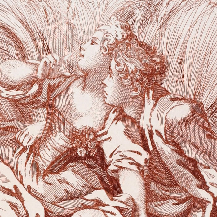 Panneau, figure, époque Louis XV - Une estampe d’après François Boucher
