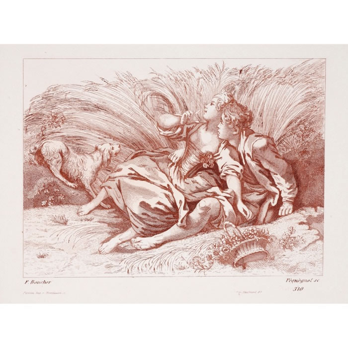 Panneau, figure, époque Louis XV - Une estampe d’après François Boucher