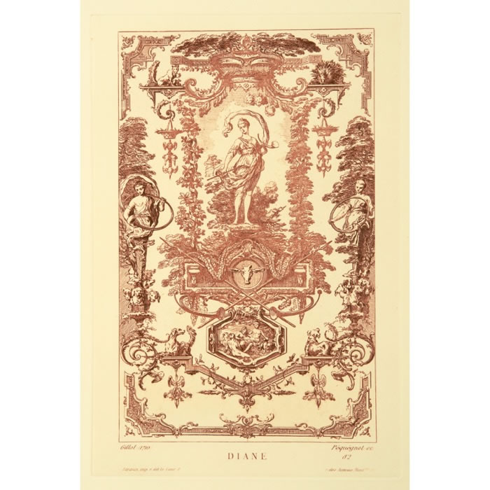 Diane (composition ornementale d’époque Louis XIV) - Une estampe d’après Claude Gillot