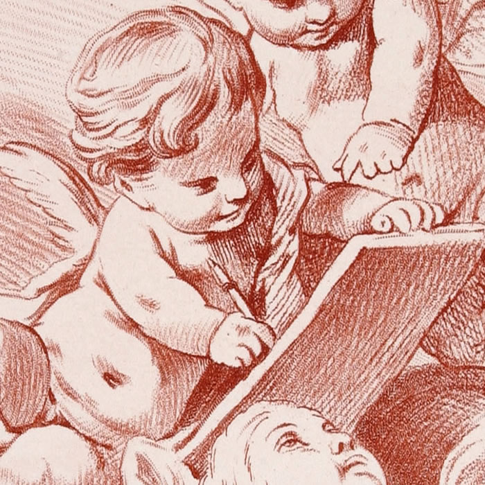 Two cupids with the attributes of painting and sculpture - Une estampe d’après François Boucher