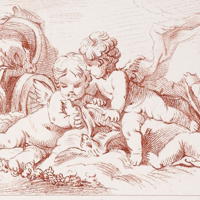 Four cupids with a chariot and quiver - Une estampe d’après François Boucher