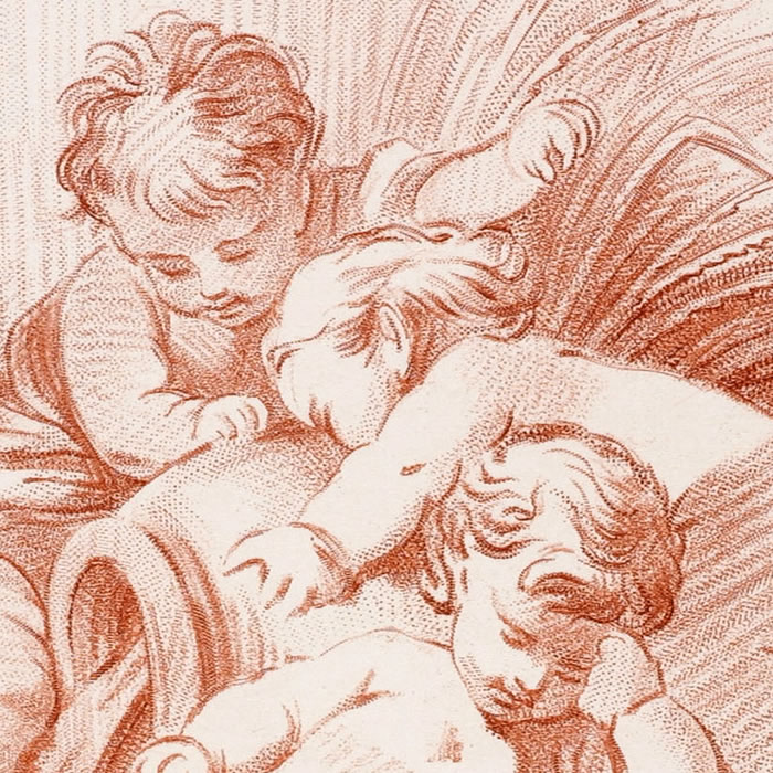 Three cupids with an urn tipped over - Une estampe d’après François Boucher