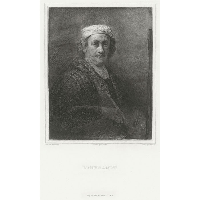 Portrait of Rembrandt in front of an easel - Une estampe d’après  Rembrandt van Rijn