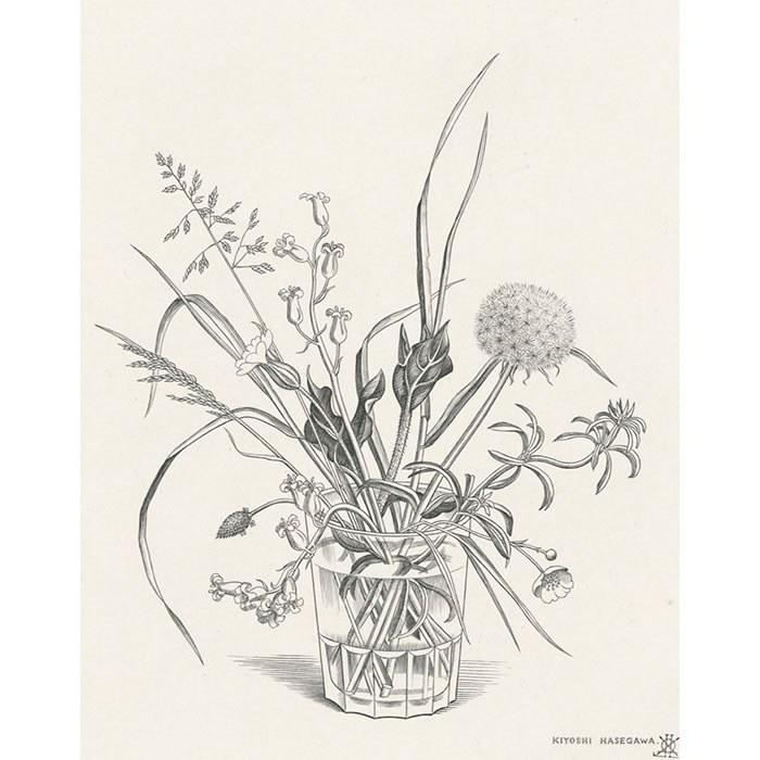 Fleurs des champs dans un verre. Printemps - Une estampe d’après Kiyoshi Hasegawa