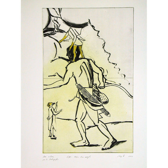 Paysage avec Orion aveugle cherchant le soleil levant (d’après Poussin) - Une estampe d’après Pierre Buraglio