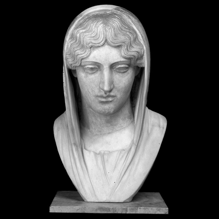 Aspasia or Vesta head of veiled woman - Greco-Roman antiquities - Reproduction d’une sculpture du Musée du Louvre, Paris