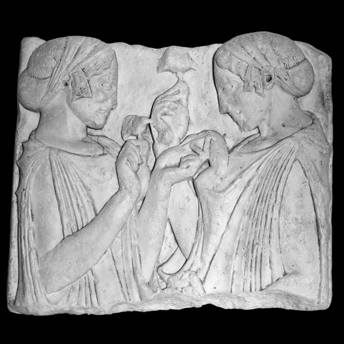 Fragment of a tombstone, The Exaltation of the Flower - Greco-Roman antiquities - Reproduction d’une sculpture du Musée du Louvre, Paris