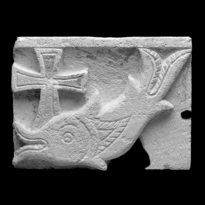 Dolphin with Coptic cross - Egyptian antiquities - Reproduction d’une sculpture du Musée du Louvre, Paris