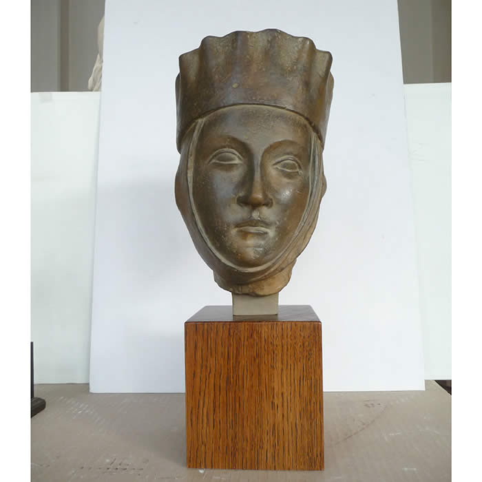 Tête de femme coiffée d’un touret dite Vierge folle - Moyen Âge - Reproduction d’une sculpture du Musée du Louvre, Paris