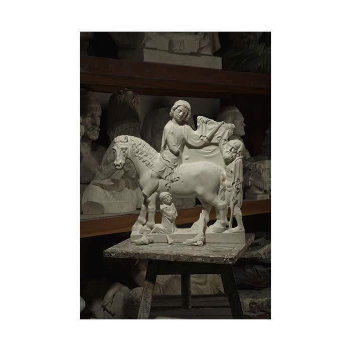 Bas-relief of Saint Martin sharing his cloak - Middle Ages - Reproduction d’une sculpture de l’Église de Saint-Martin-aux-Bois, Saint-Martin-aux-Bois