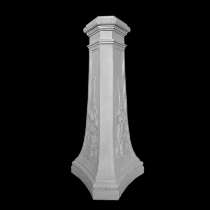 Reproduction of statue: Triangular plinth: child with pipe