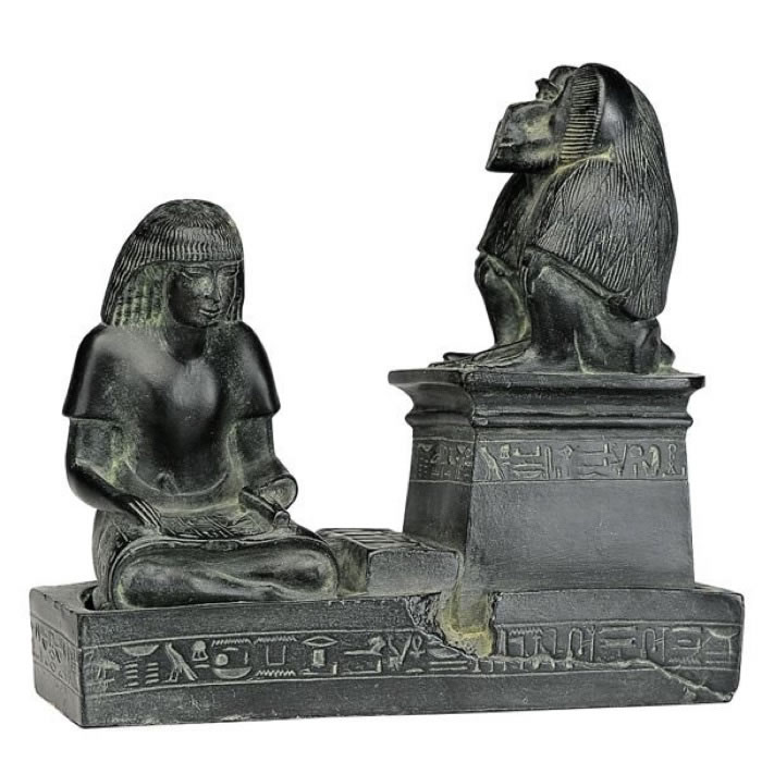 Scribe Nebmeroutef et le dieu Thot - Antiquités égyptiennes - Reproduction d’une sculpture du Musée du Louvre, Paris