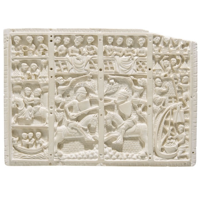 Bas-relief représentant un combat de chevalerie - Moyen Âge - Reproduction d’une sculpture du Walker Art Gallery, Liverpool