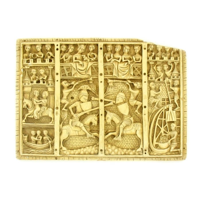 Bas-relief représentant un combat de chevalerie - Moyen Âge - Reproduction d’une sculpture du Walker Art Gallery, Liverpool