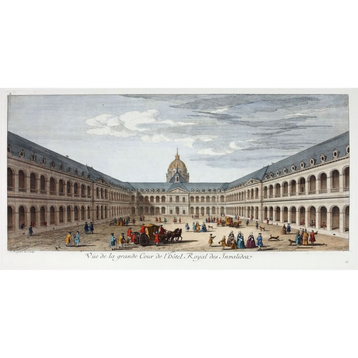 Vue de la grande cour de l’hôtel royal des Invalides - Une estampe d’après Jacques Rigaud