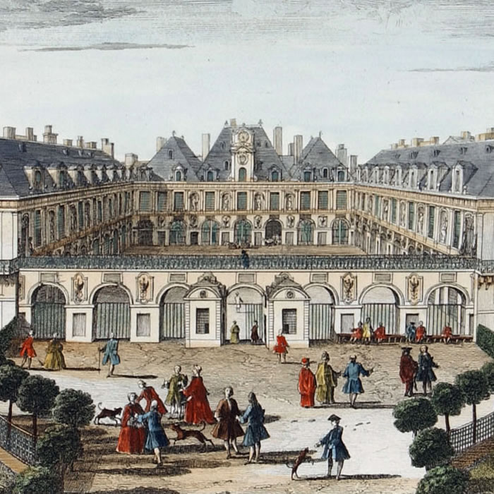 Vue du Palais-Royal, où loge monseigneur le duc d’Orléans, du côté du jardin - Une estampe d’après Jacques Rigaud