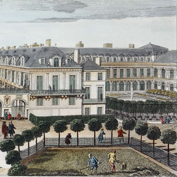 Vue du Palais-Royal, où loge monseigneur le duc d’Orléans, du côté du jardin - Une estampe d’après Jacques Rigaud