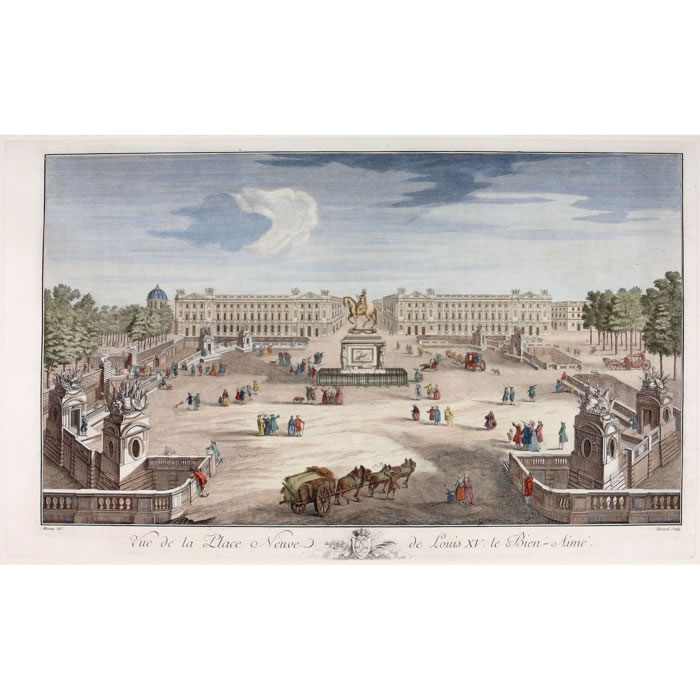 Vue de la place Neuve de Louis XV le Bien-Aimé (aujourd’hui place de la Concorde) - Une estampe d’après Jean-Michel Moreau