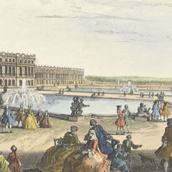 Vue du château de Versailles, prise de la terrasse vis-à-vis de la chapelle - Une estampe d’après Jacques Rigaud