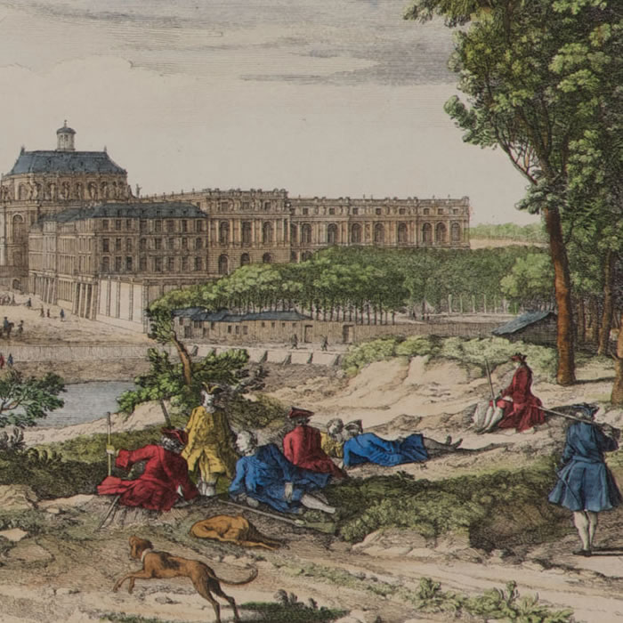 Vue du château et d’une partie de la ville de Versailles, du côté de l’étang - Une estampe d’après Jacques Rigaud