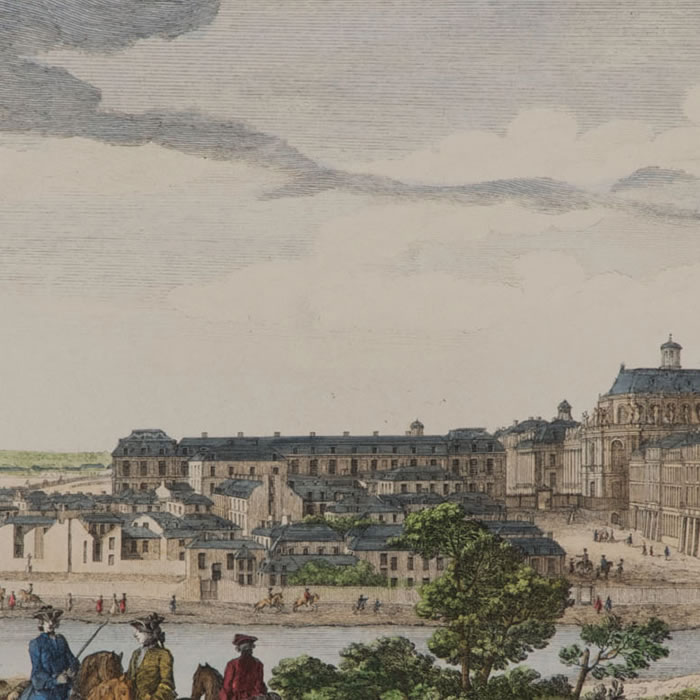 Vue du château et d’une partie de la ville de Versailles, du côté de l’étang - Une estampe d’après Jacques Rigaud