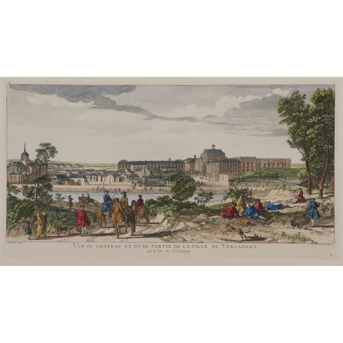 Vue du château et d’une partie de la ville de Versailles, du côté de l’étang - Une estampe d’après Jacques Rigaud