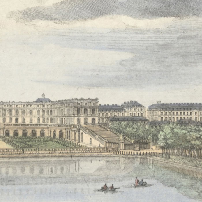 Vue du château de Versailles, du côté de l’orangerie, prise au-delà de la pièce d’eau des Suisses - Une estampe d’après Jacques Rigaud