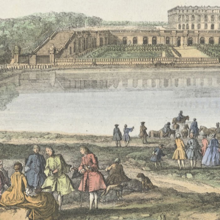 Vue du château de Versailles, du côté de l’orangerie, prise au-delà de la pièce d’eau des Suisses - Une estampe d’après Jacques Rigaud