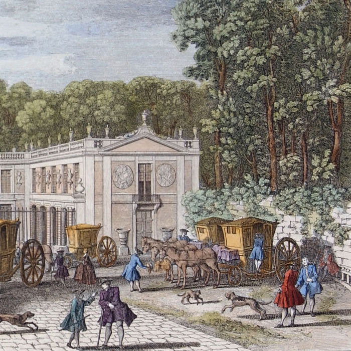 Vue du château royal de Marly, près de Versailles, pris à la principale entrée - Une estampe d’après Jacques Rigaud