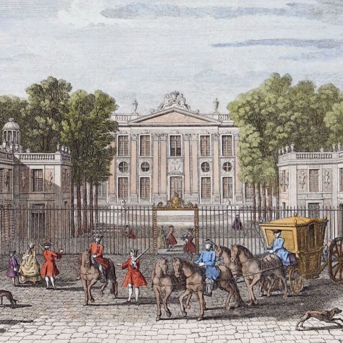 Vue du château royal de Marly, près de Versailles, pris à la principale entrée - Une estampe d’après Jacques Rigaud