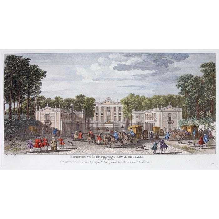 Vue du château royal de Marly, près de Versailles, pris à la principale entrée - Une estampe d’après Jacques Rigaud