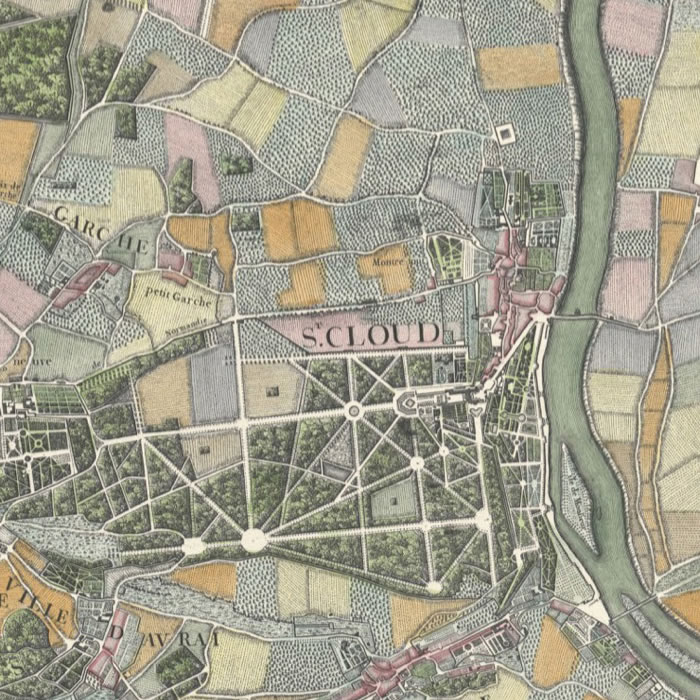 Map of the outskirts of Paris: Saint-Germain, Marly, Saint-Cloud - Une estampe d’après Jean de Lagrive