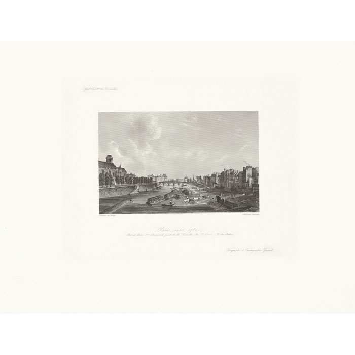 Paris vers 1780 : port et porte Saint-Bernard, pont de la Tournelle, île Saint-Louis, île de la Cité - Une estampe d’après Jean-Marie Chavanne