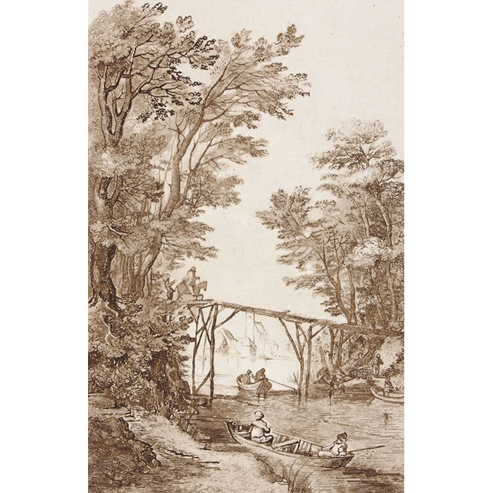 Un pont de bois sur une rivière - Une estampe d’après Jan Brueghel