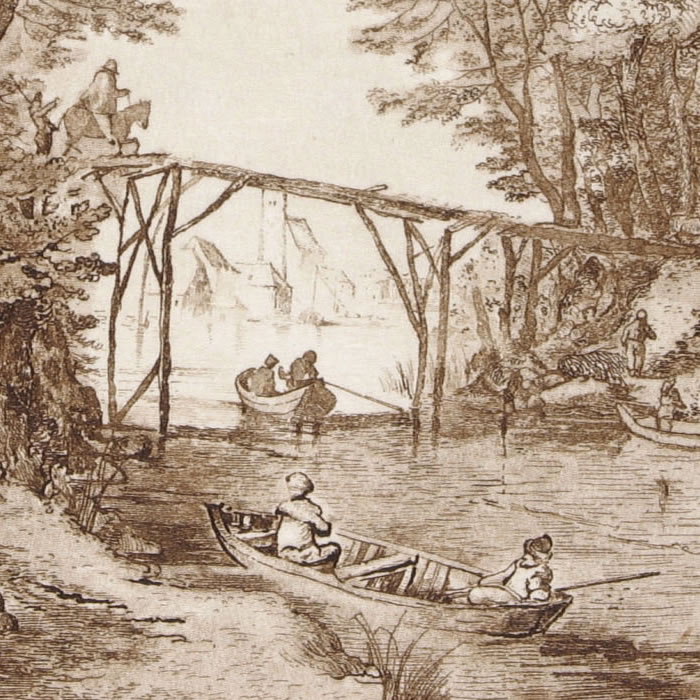 Un pont de bois sur une rivière - Une estampe d’après Jan Brueghel