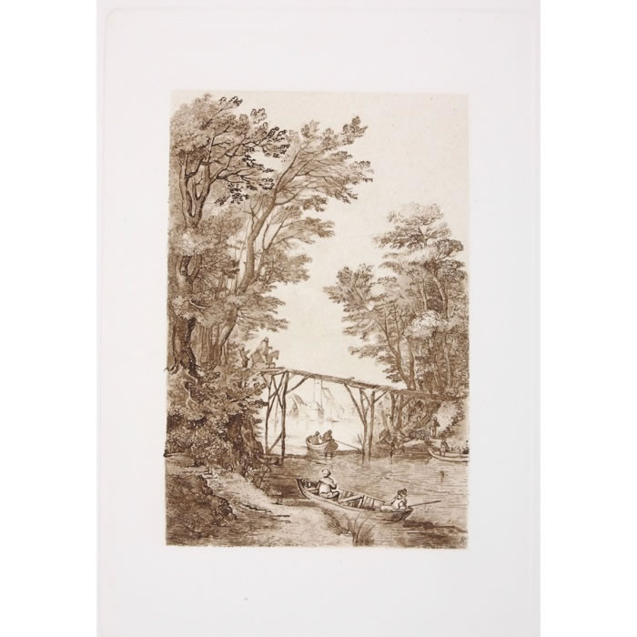 Un pont de bois sur une rivière - Une estampe d’après Jan Brueghel