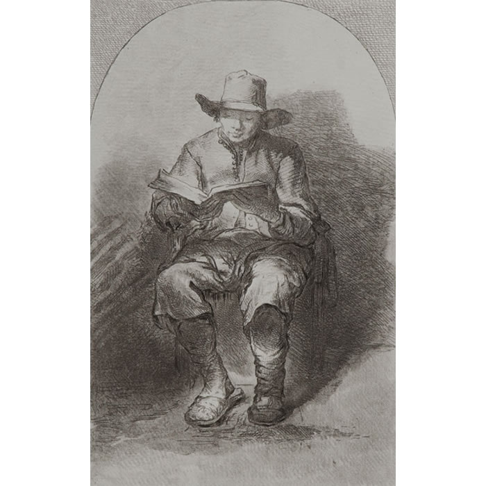 Homme assis, lisant - Une estampe d’après  Rembrandt