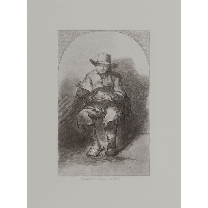 Homme assis, lisant - Une estampe d’après  Rembrandt