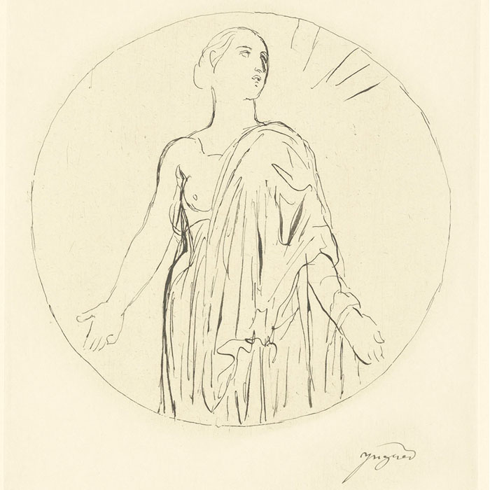Femme nue à mi-corps pour la figure de l’Espérance - Une estampe d’après Jean Auguste Dominique Ingres
