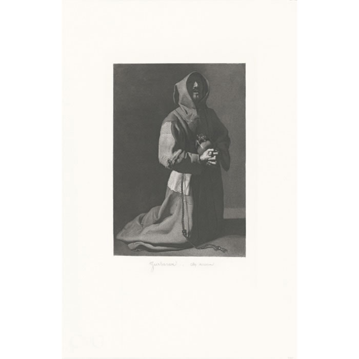 Monk kneeling in prayer - Une estampe d’après Francisco de Zurbarán