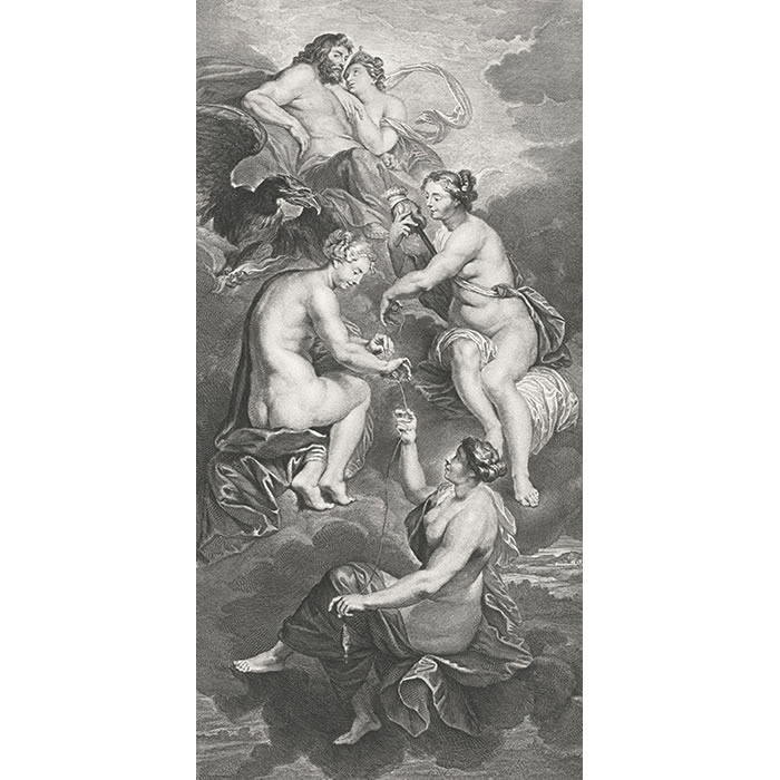 Les Parques filent la destinée de la reine - Une estampe d’après Petrus Paulus Rubens