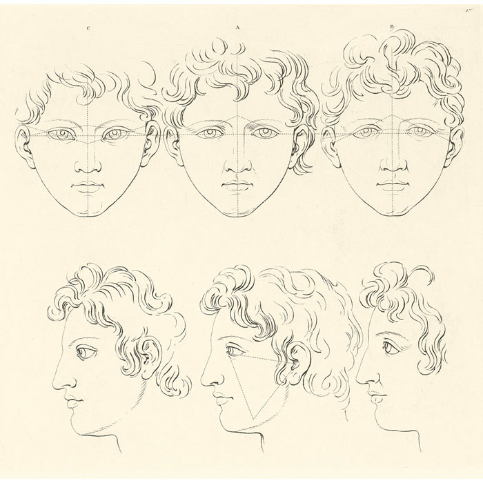 Têtes d’hommes, vues de face - Une estampe d’après Charles Le Brun