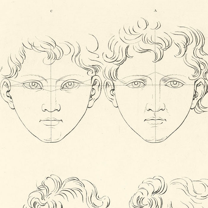 Têtes d’hommes, vues de face - Une estampe d’après Charles Le Brun