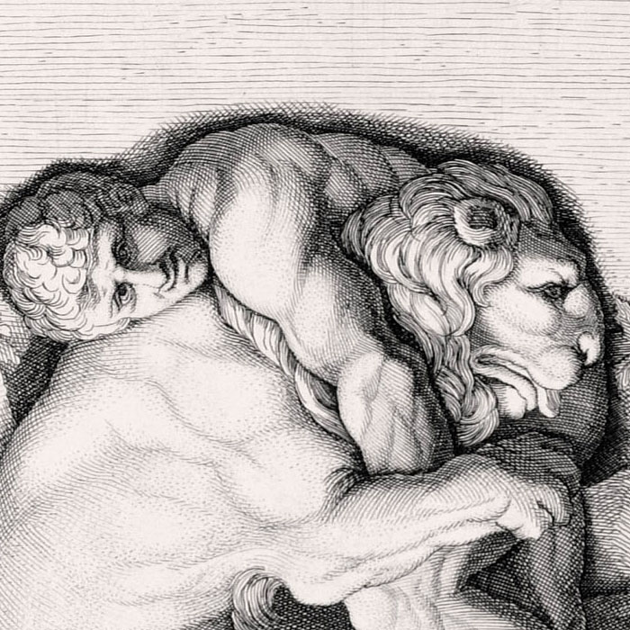 Hercule étrangle le lion de Némée - Une estampe d’après Nicolas Poussin
