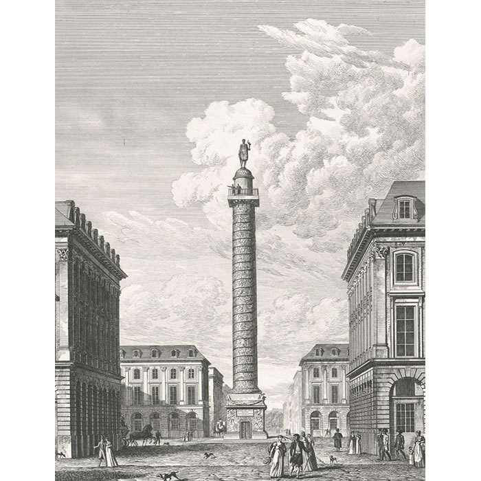 Vue générale de la colonne et de la place Vendôme, prise de la rue Saint-Honoré - Une estampe d’après Louis-Pierre Baltard