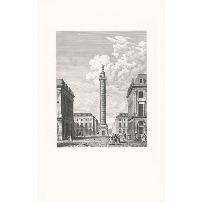 Vue générale de la colonne et de la place Vendôme, prise de la rue Saint-Honoré - Une estampe d’après Louis-Pierre Baltard