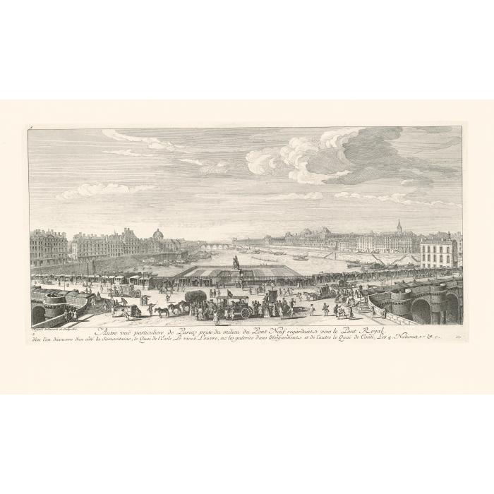 Vue particulière de Paris, prise du milieu du Pont-Neuf, regardant vers le Pont Royal - Une estampe d’après Jacques Rigaud