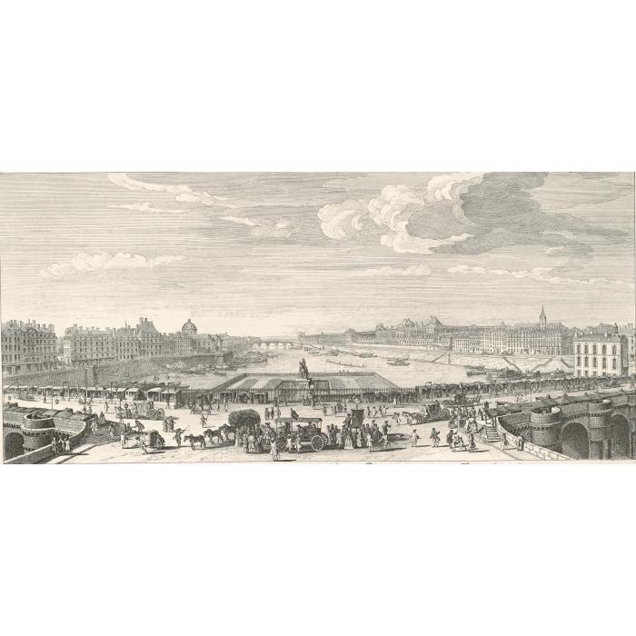 Vue particulière de Paris, prise du milieu du Pont-Neuf, regardant vers le Pont Royal - Une estampe d’après Jacques Rigaud